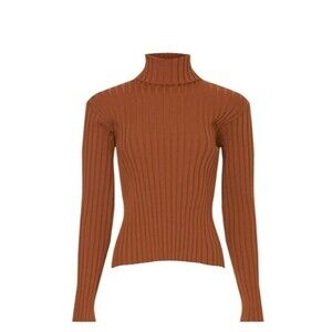 Atlein Collective Brown Mock Neck Strettch Ribbed Pullover Knitted Sweater M